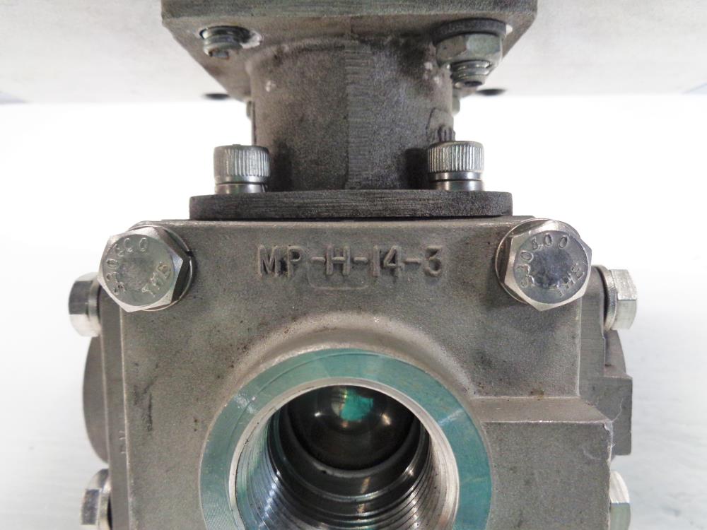 PBM 1" NPT Actuated 3-Way Ball Valve, Stainless Steel, MPH-34-S2/P0C0H64D